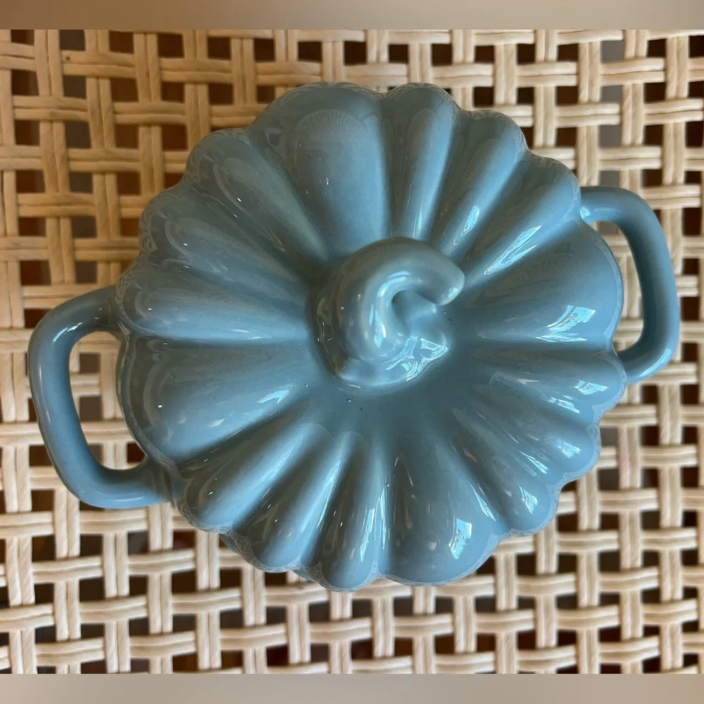 Crofton Pumpkin Cocotte – Blue Stoneware Mini Casserole Dish Fall Kitchenware